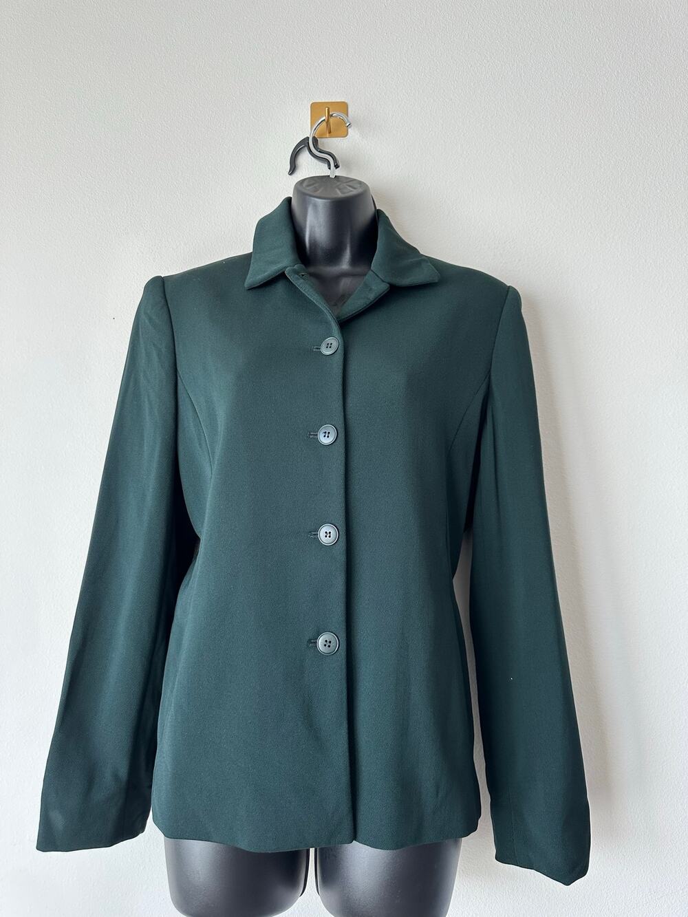 Vintage 90s Jones New York and Dark Green Wool Blazer Jacket Minimalist Size 8